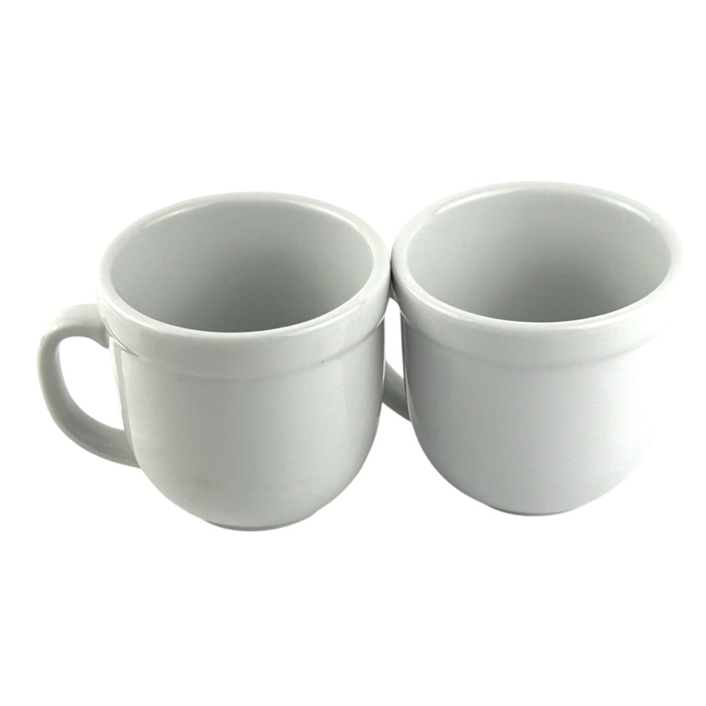 Pottery Barn Set of 2 White SupperTime Minimalist Coffee Cups Brand New